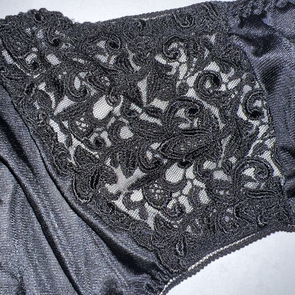 VINTAGE WACOAL 84202 Black LACE TRIM BRIEFS PANTIES SZ L LIQUID SATIN - Picture 9 of 16